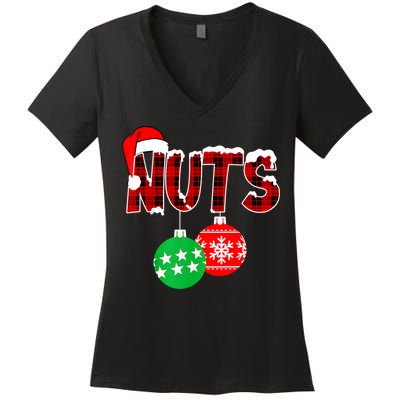 Chest Nuts Funny Matching Chestnuts Christmas Couples Nuts Women's V-Neck T-Shirt