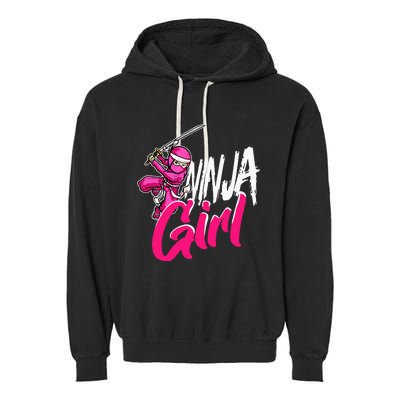 Cute Ninja Fighter Costume Pink Ninja Garment-Dyed Fleece Hoodie