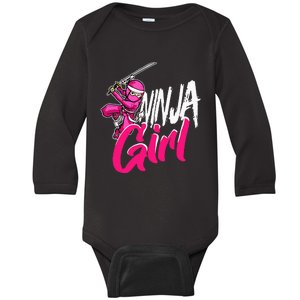 Cute Ninja Fighter Costume Pink Ninja Baby Long Sleeve Bodysuit