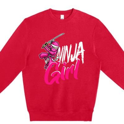 Cute Ninja Fighter Costume Pink Ninja Premium Crewneck Sweatshirt