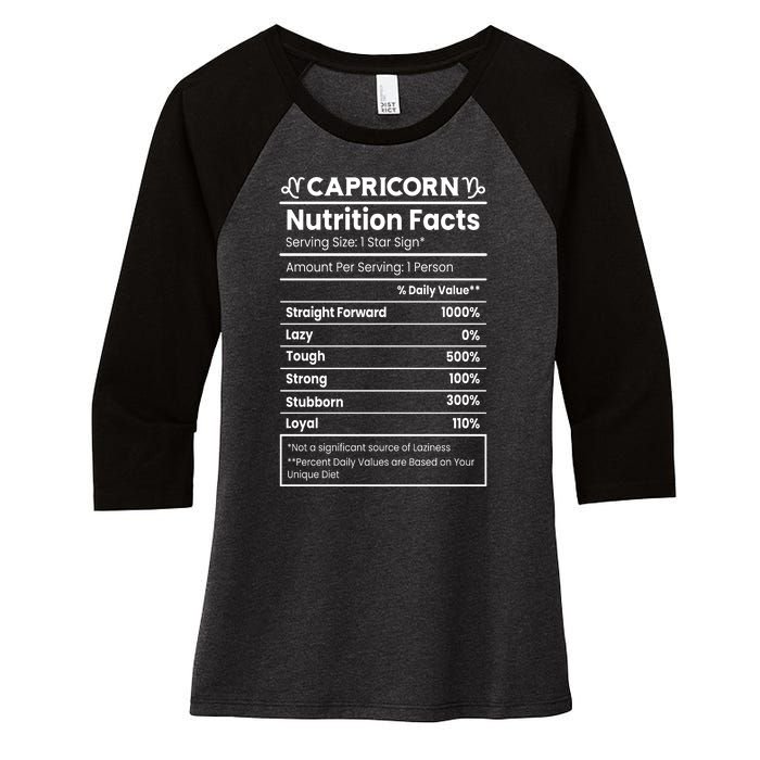 Capricorn Nutrition Facts Women's Tri-Blend 3/4-Sleeve Raglan Shirt