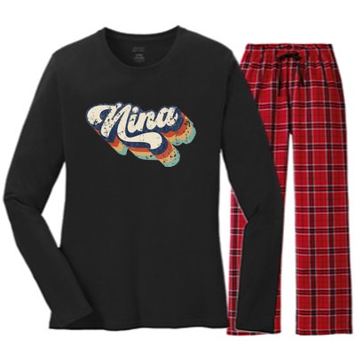 Cute Nina For Grandma Best Nina Ever MotherS Day Women's Long Sleeve Flannel Pajama Set 