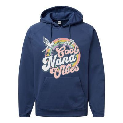 Cool Nana Grandma Retro Groovy And Pretty Gift Performance Fleece Hoodie