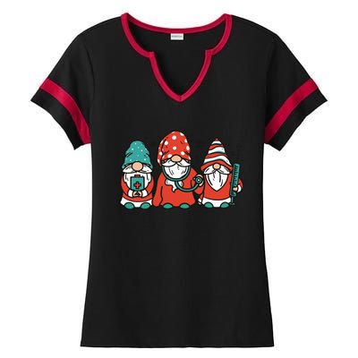 Christmas Nurse Gnomes Holiday Ladies Halftime Notch Neck Tee