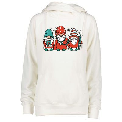 Christmas Nurse Gnomes Holiday Womens Funnel Neck Pullover Hood