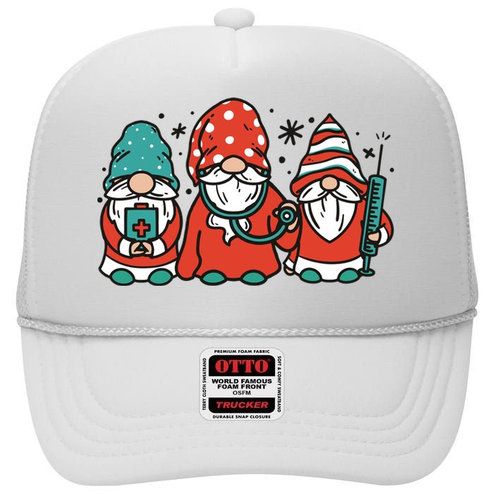 Christmas Nurse Gnomes Holiday High Crown Mesh Back Trucker Hat