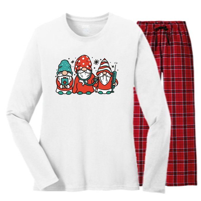 Christmas Nurse Gnomes Holiday Women's Long Sleeve Flannel Pajama Set 