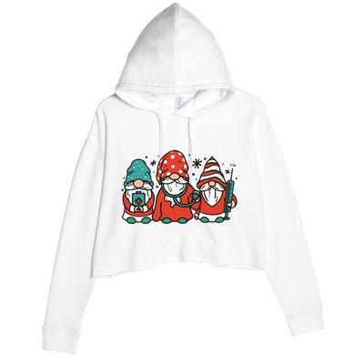 Christmas Nurse Gnomes Holiday Crop Fleece Hoodie