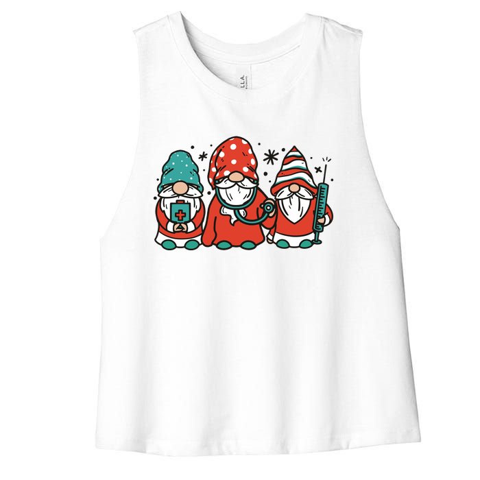 Christmas Nurse Gnomes Holiday Women's Racerback Cropped Tank