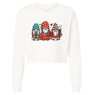 Christmas Nurse Gnomes Holiday Cropped Pullover Crew