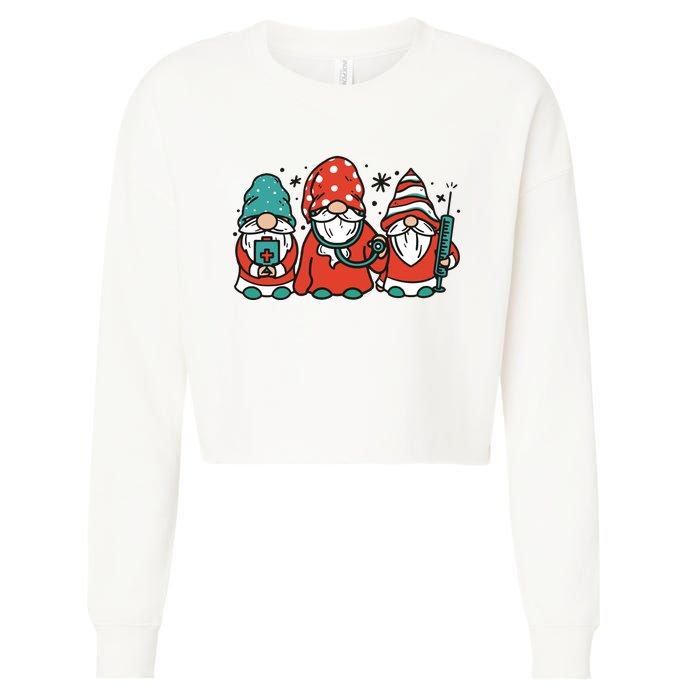 Christmas Nurse Gnomes Holiday Cropped Pullover Crew