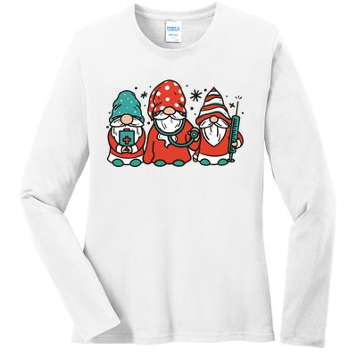 Christmas Nurse Gnomes Holiday Ladies Long Sleeve Shirt