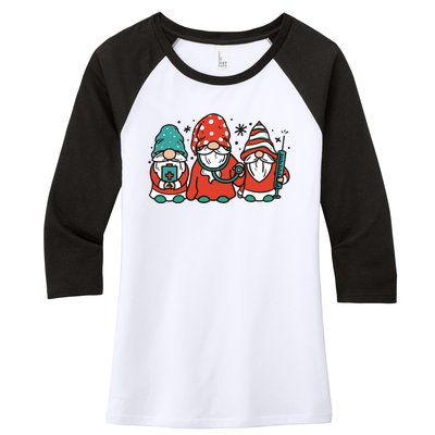 Christmas Nurse Gnomes Holiday Women's Tri-Blend 3/4-Sleeve Raglan Shirt