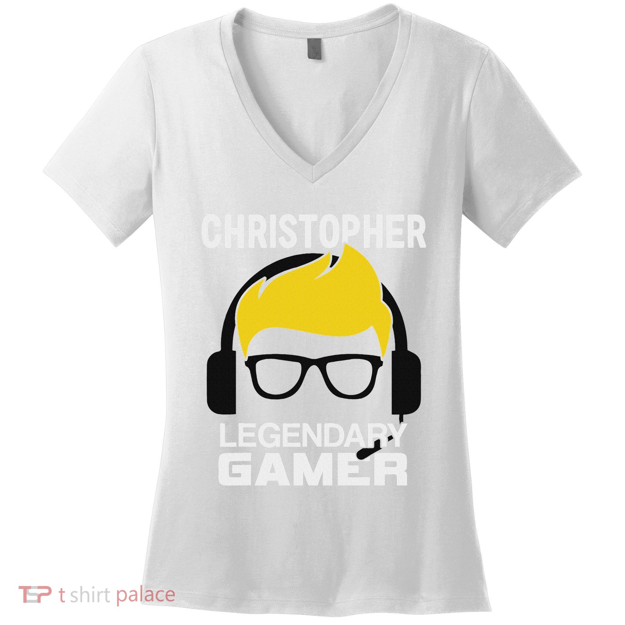 Christopher Name Gift Personalized Legendary Gamer Women's V-Neck T-Shirt