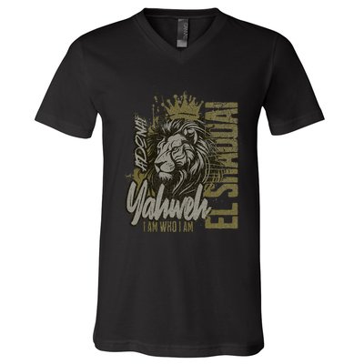 Christian Names God Witness Lion Yahweh Cool V-Neck T-Shirt