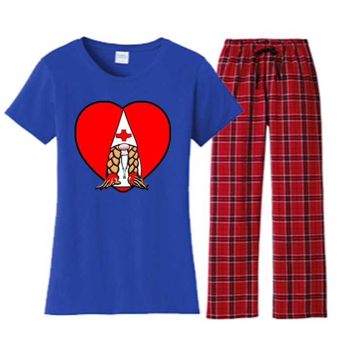 Cute Nordic Gnome Nurse Stethoscope Heartbeat Heart Gift Women's Flannel Pajama Set