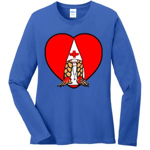 Cute Nordic Gnome Nurse Stethoscope Heartbeat Heart Gift Ladies Long Sleeve Shirt