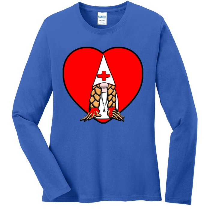 Cute Nordic Gnome Nurse Stethoscope Heartbeat Heart Gift Ladies Long Sleeve Shirt