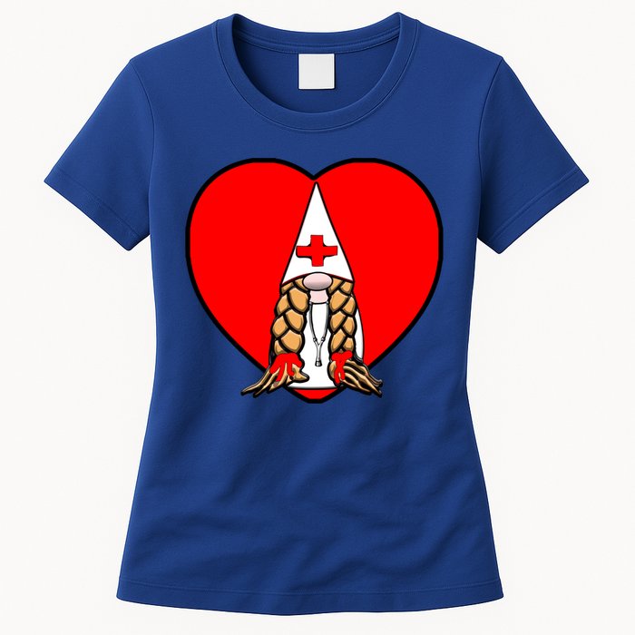 Cute Nordic Gnome Nurse Stethoscope Heartbeat Heart Gift Women's T-Shirt