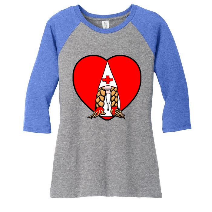 Cute Nordic Gnome Nurse Stethoscope Heartbeat Heart Gift Women's Tri-Blend 3/4-Sleeve Raglan Shirt