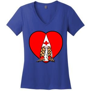 Cute Nordic Gnome Nurse Stethoscope Heartbeat Heart Gift Women's V-Neck T-Shirt