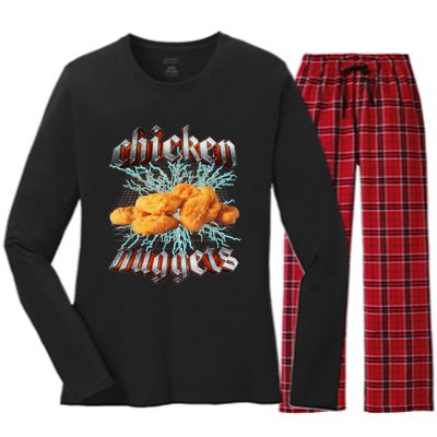 Chicken Nuggets Heavy Metal Hardcore Music Women's Long Sleeve Flannel Pajama Set 