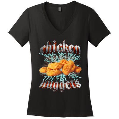 Chicken Nuggets Heavy Metal Hardcore Music Women's V-Neck T-Shirt