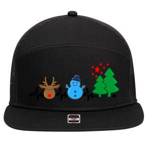 Christmas Nurse Heartbeat Reindeer Snow Ekg Xmas Holiday Gift 7 Panel Mesh Trucker Snapback Hat