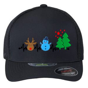 Christmas Nurse Heartbeat Reindeer Snow Ekg Xmas Holiday Gift Flexfit Unipanel Trucker Cap