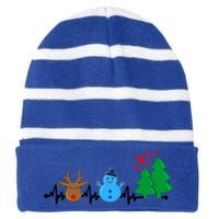 Christmas Nurse Heartbeat Reindeer Snow Ekg Xmas Holiday Gift Striped Beanie with Solid Band