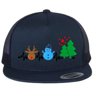 Christmas Nurse Heartbeat Reindeer Snow Ekg Xmas Holiday Gift Flat Bill Trucker Hat