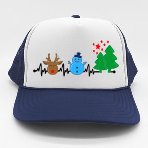 Christmas Nurse Heartbeat Reindeer Snow Ekg Xmas Holiday Gift Trucker Hat