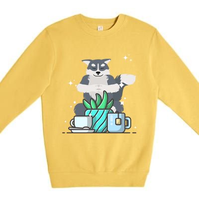 Cute Namaste Husky Dog Do Yoga Gardening Lover Coffee Lover Cute Gift Premium Crewneck Sweatshirt