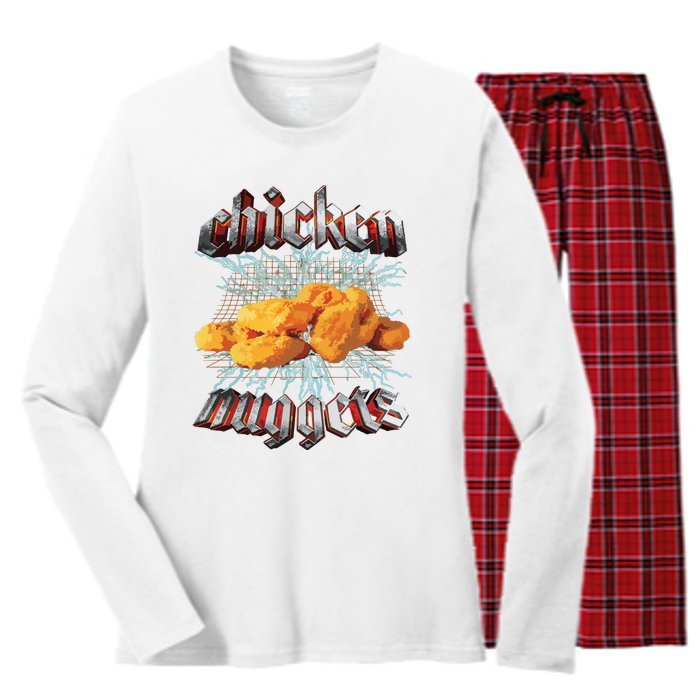 Chicken Nuggets Heavy Metal Hardcore Music Women's Long Sleeve Flannel Pajama Set 