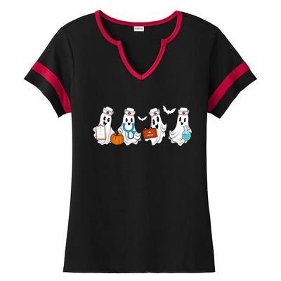 Cute Nurse Halloween Ghost Ladies Halftime Notch Neck Tee