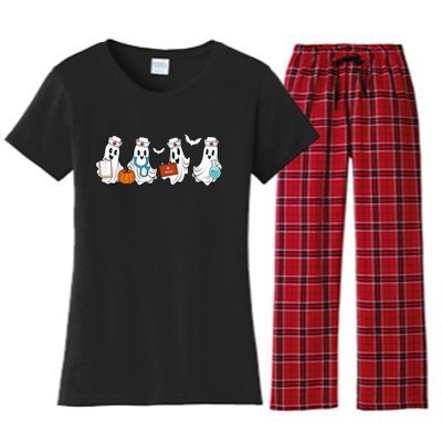 Cute Nurse Halloween Ghost Women's Flannel Pajama Set