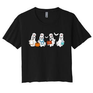 Cute Nurse Halloween Ghost Women's Crop Top Tee