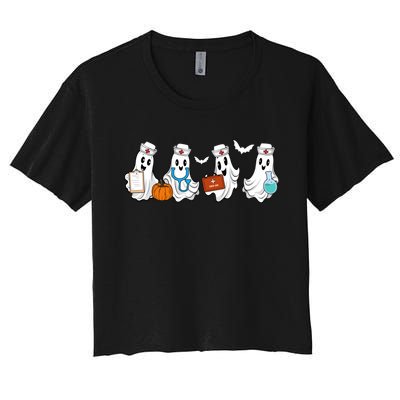 Cute Nurse Halloween Ghost Women's Crop Top Tee