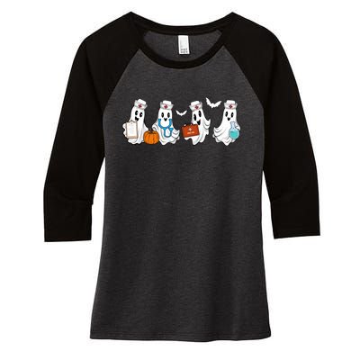 Cute Nurse Halloween Ghost Women's Tri-Blend 3/4-Sleeve Raglan Shirt