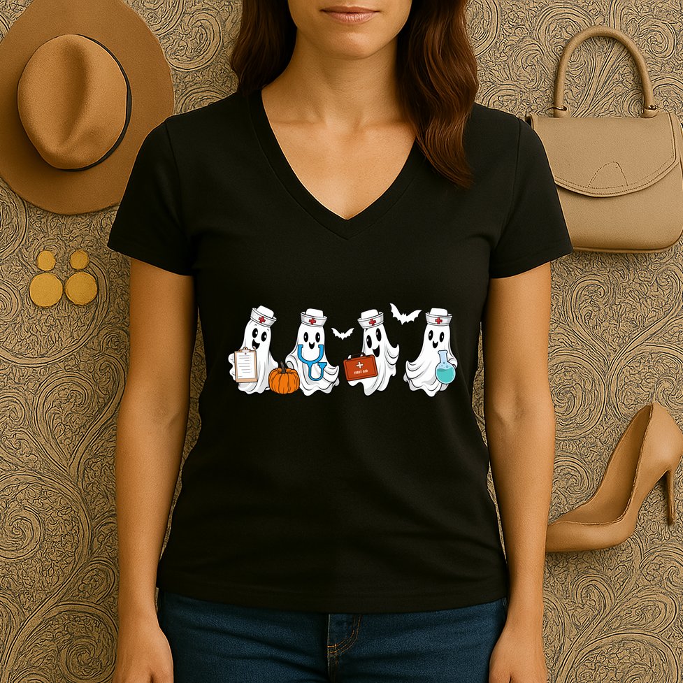 Cute Nurse Halloween Ghost Women's V-Neck T-Shirt