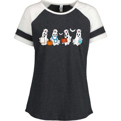 Cute Nurse Halloween Ghost Enza Ladies Jersey Colorblock Tee