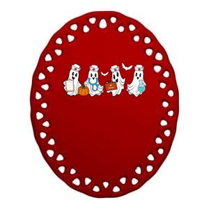 Cute Nurse Halloween Ghost Ceramic Oval Ornament