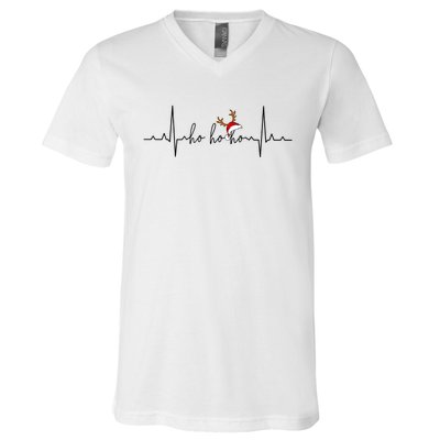 Christmas Nurse Heartbeat Nursing Health Care V-Neck T-Shirt