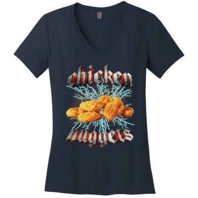Chicken Nuggets Heavy Metal Funny Women's V-Neck T-Shirt