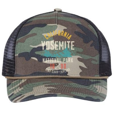 California Nature Hiking Outdoors Yosemite National Park Retro Rope Trucker Hat Cap