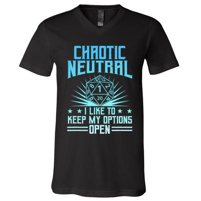 Chaotic Neutral I Like To Keep My Options Open D20 Tabletop V-Neck T-Shirt
