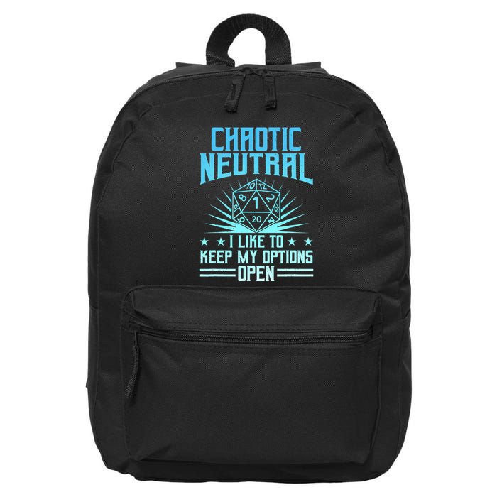 Chaotic Neutral I Like To Keep My Options Open D20 Tabletop 16 in Basic Backpack