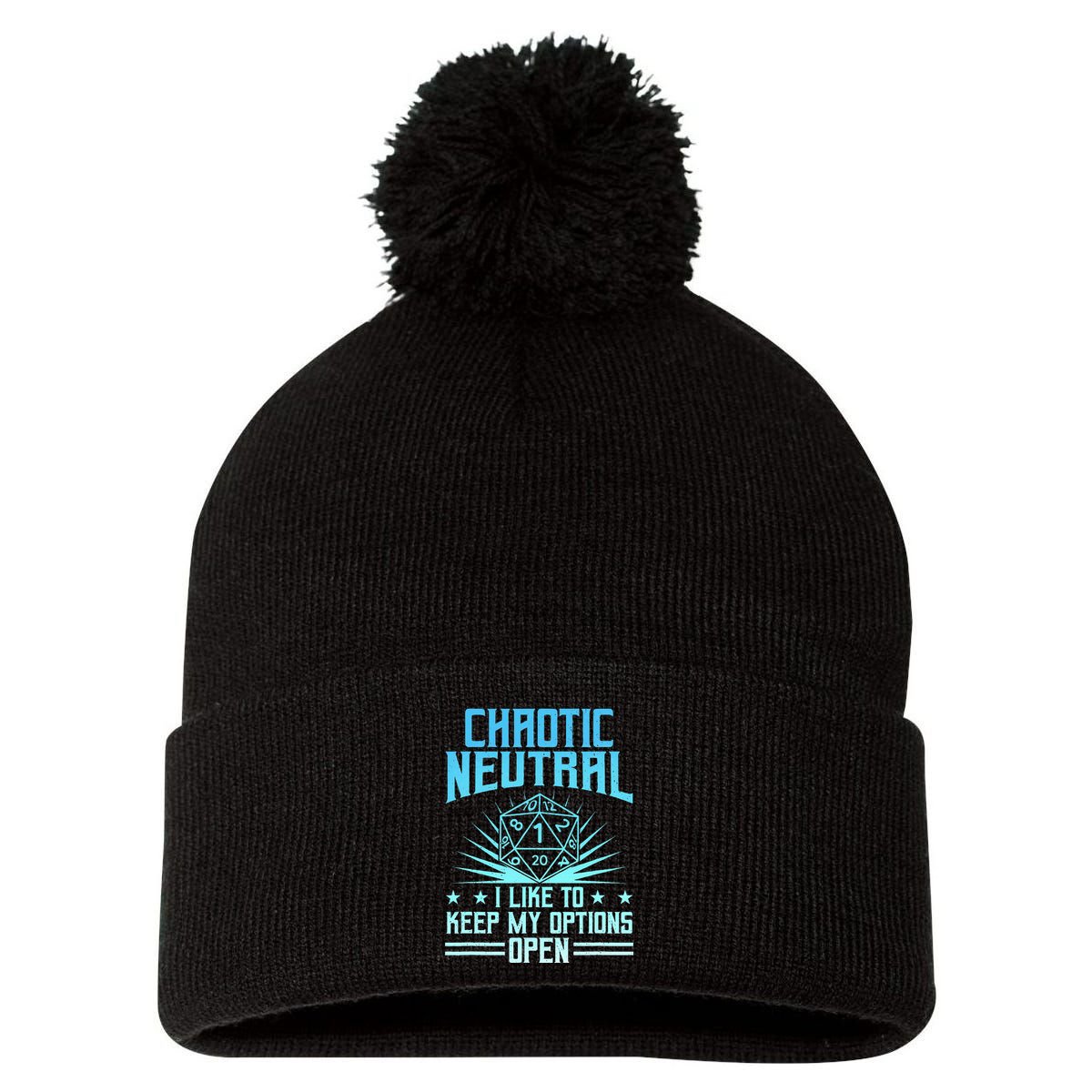 Chaotic Neutral I Like To Keep My Options Open D20 Tabletop Pom Pom 12in Knit Beanie