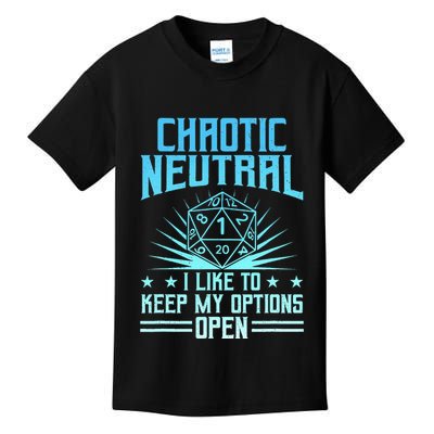 Chaotic Neutral I Like To Keep My Options Open D20 Tabletop Kids T-Shirt