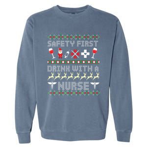 Christmas Nurse Ing Alcohol Wine Ugly Christmas Sweater Great Gift Garment-Dyed Sweatshirt